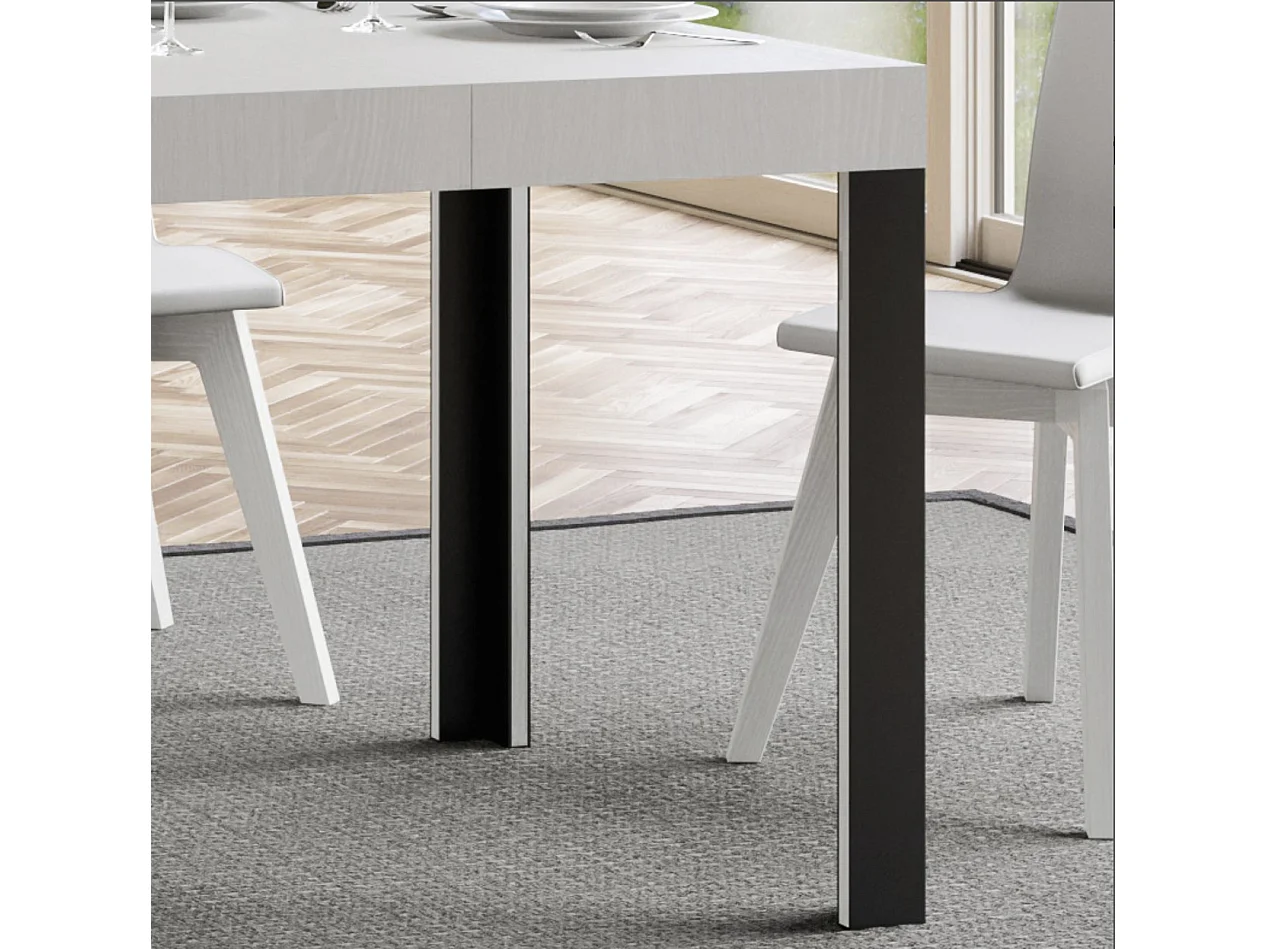 Table extensible bois pieds bois et acier anthracite Liva-Couleur Blanc-Sur roulettes-160 à 264cm