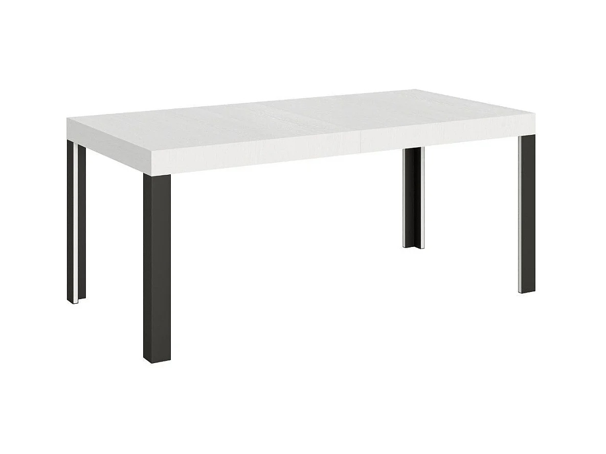 Table extensible bois pieds bois et acier anthracite Liva-Couleur Blanc-Sur roulettes-160 à 264cm