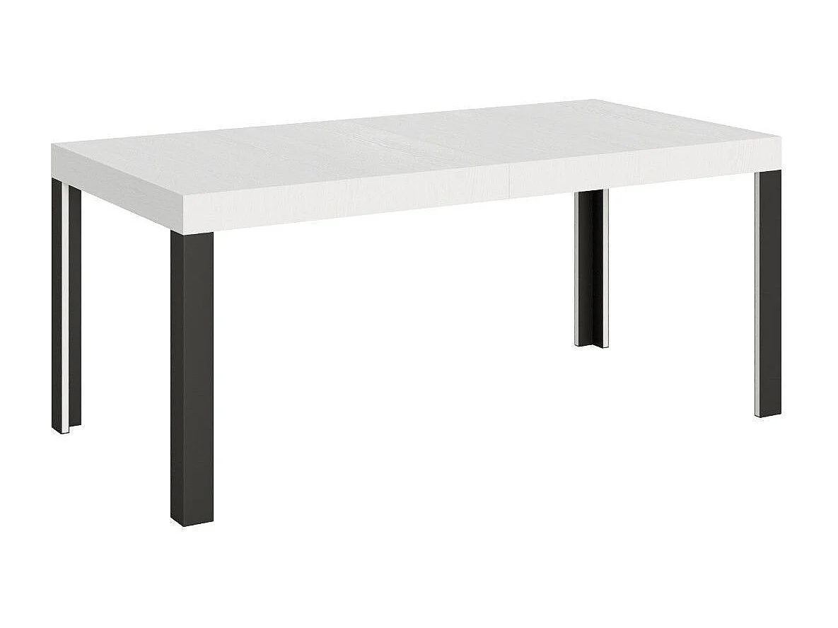 Table extensible bois pieds bois et acier anthracite Liva-Couleur Blanc-Sur roulettes-160 à 264cm