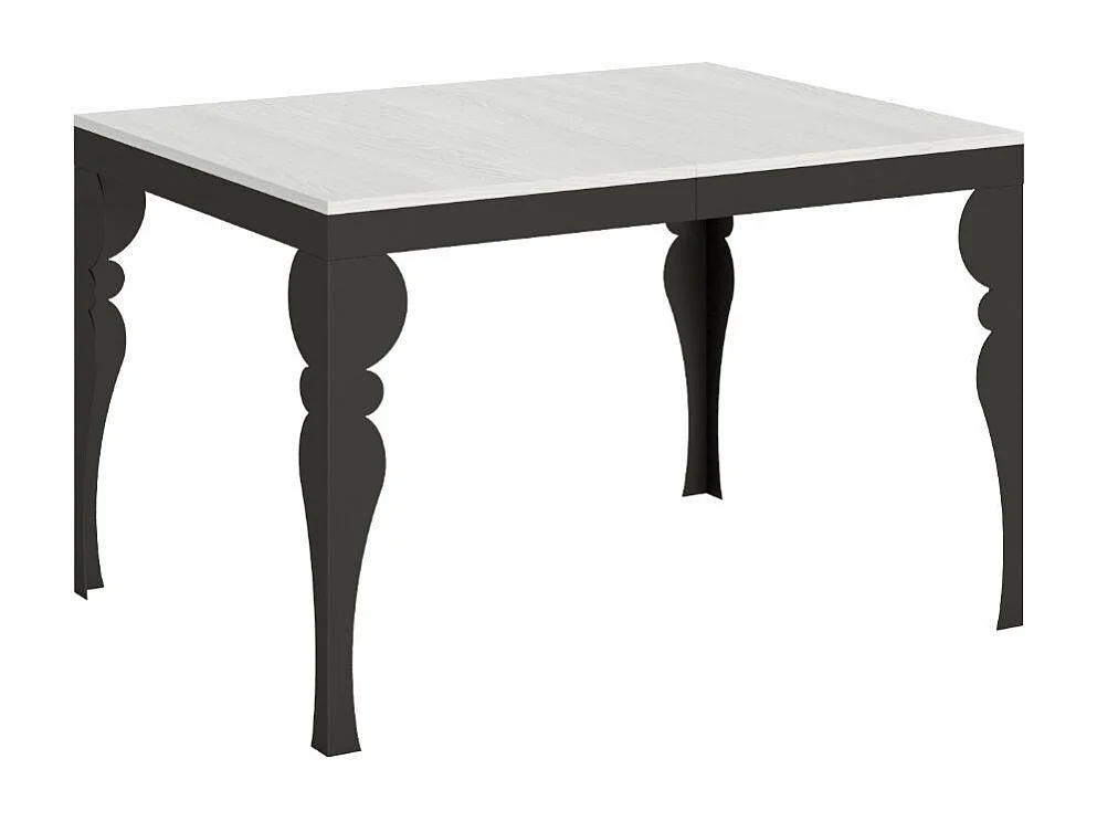 Uitschuifbare tafel met antraciet stalen poten, Torza evolution in oosterse stijl-Kleur Wit-Steun 4 voet-Uitschuifbare breedte
