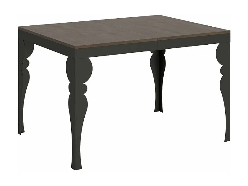 Mesa extensible con patas de acero antracita, estilo oriental Torza evolución-Color Marrón-Soporte 4 pies-Ancho extensible