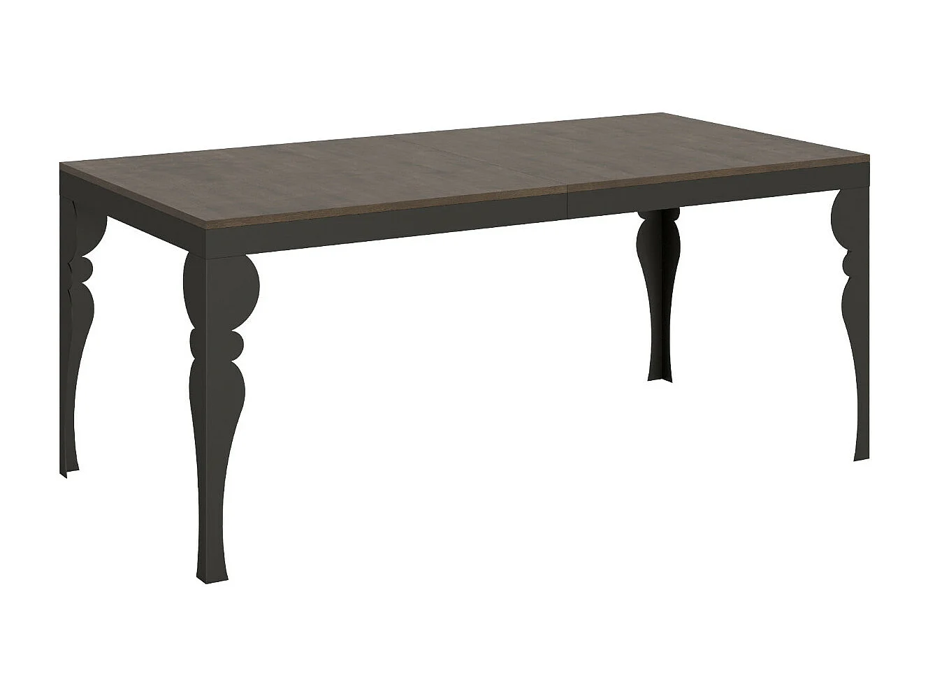 Mesa extensible con patas de acero antracita, estilo oriental Torza evolución-Color Marrón-Soporte 4 pies-Ancho extensible