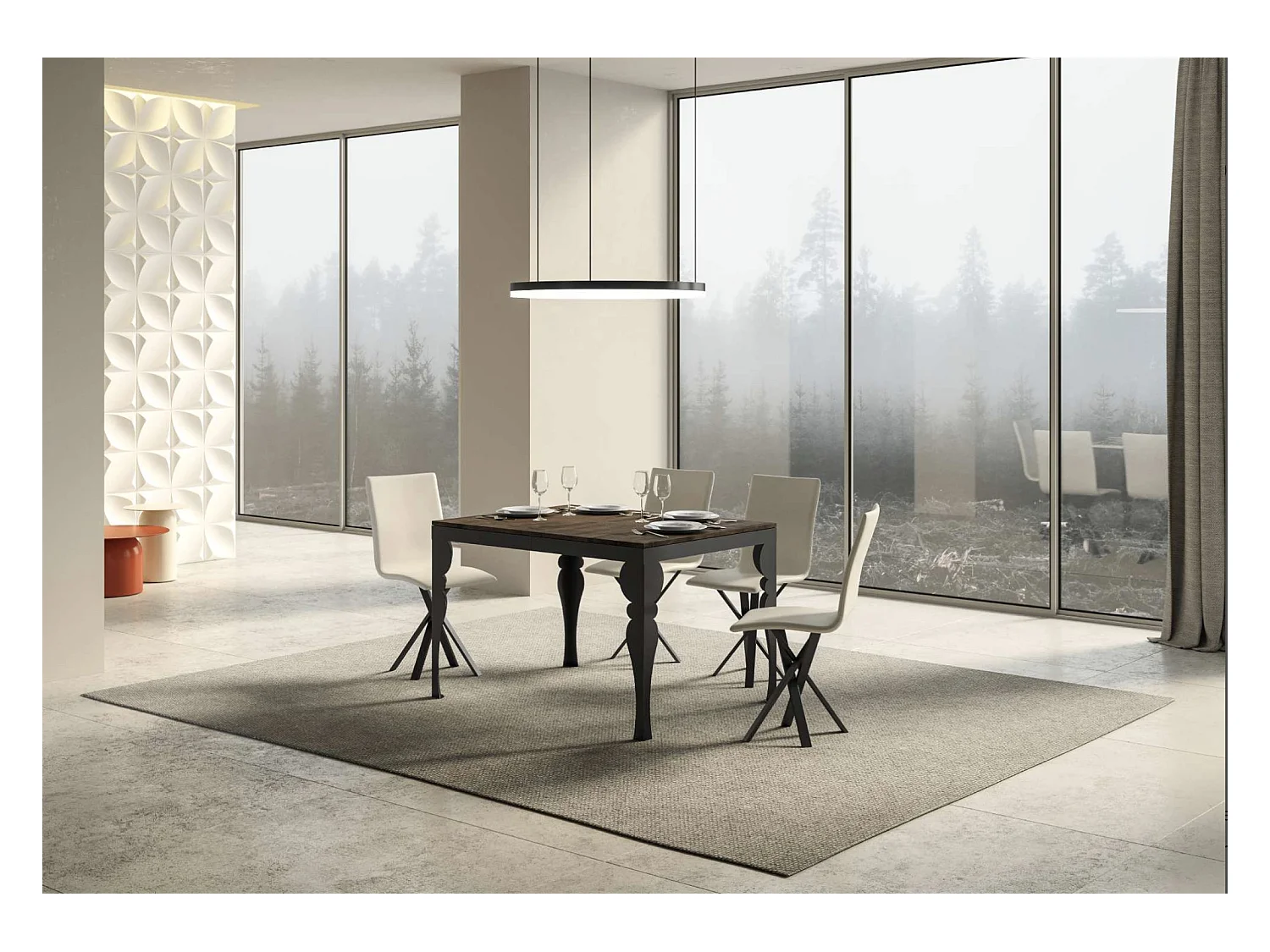 Table extensible pieds acier anthracite Torza evolution-Couleur Marron-4 pieds-120 à 224cm