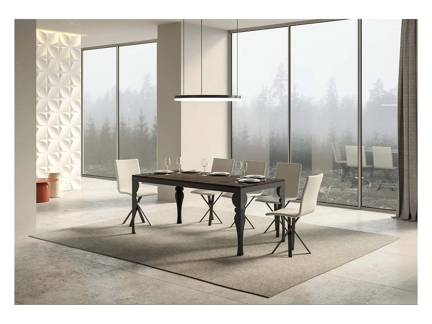 Table extensible pieds acier anthracite Torza evolution-Couleur Marron-4 pieds-120 à 224cm