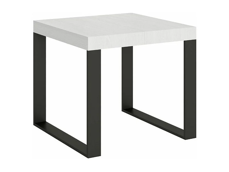 Mesa extensible cuadrada pequeña 90x90/246 cm Tiroz-Color Blanco-Soporte 4 pies-3 alargaderas finas