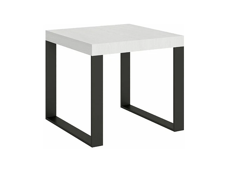 Petite table carrée extensible 90x90-246 Tiroz-Couleur Blanc-4 pieds-3 rallonges fines