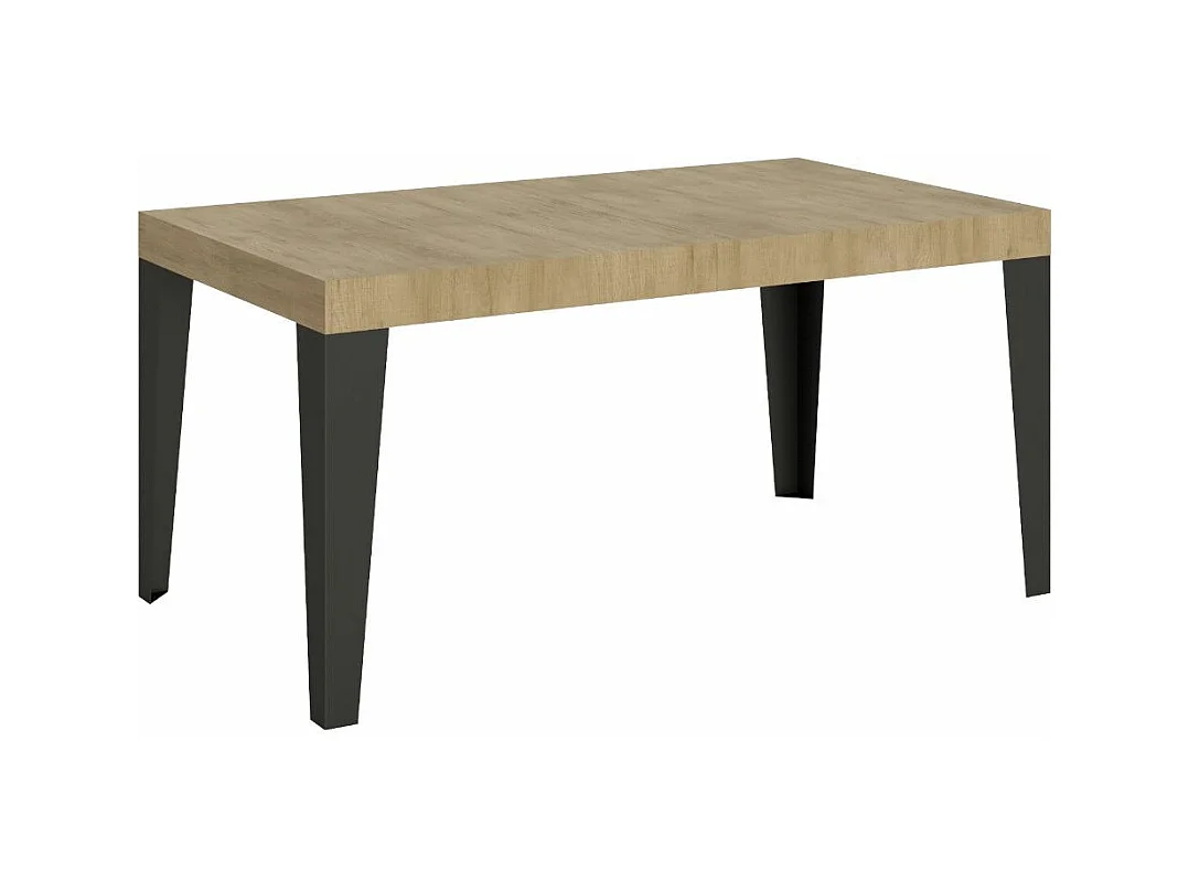 Table à manger extensible Flavio-Couleur Naturel-Sur roulettes-5 rallonges fines-160 à 420cm