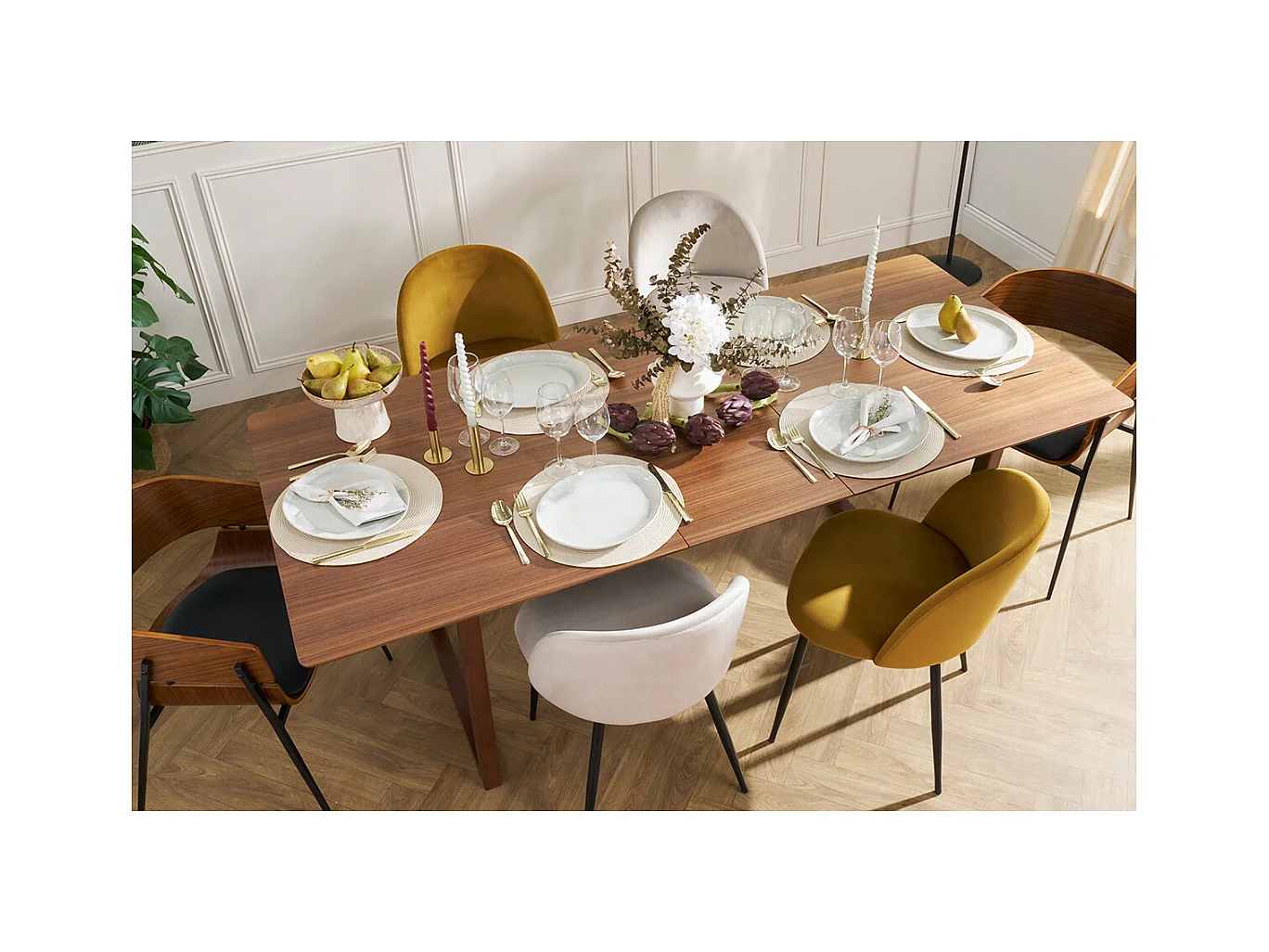 Ausziehbarer rechteckiger Esstisch Wallnussfinish B160-240 cm LAHO