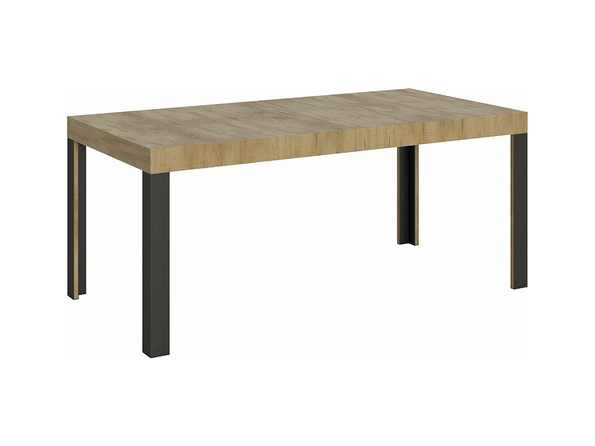 Table extensible bois pieds bois et acier anthracite Liva-Couleur Naturel-4 pieds-180 à 284cm
