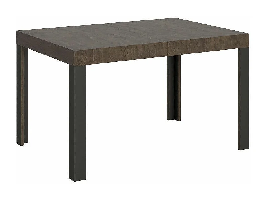 Mesa extensible de madera con 4 patas de madera y acero antracita Liva-Color Marrón-Base y soporte con ruedas-Ancho extensible