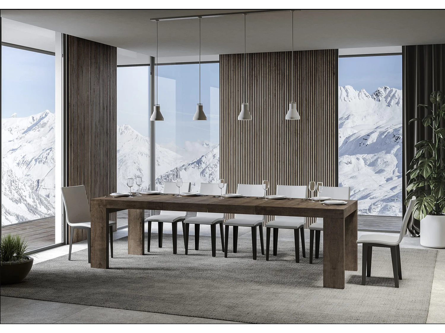 Table à manger extensible bois Ribo-Couleur Marron-4 pieds-2 rallonges épaisses-180 à 284cm