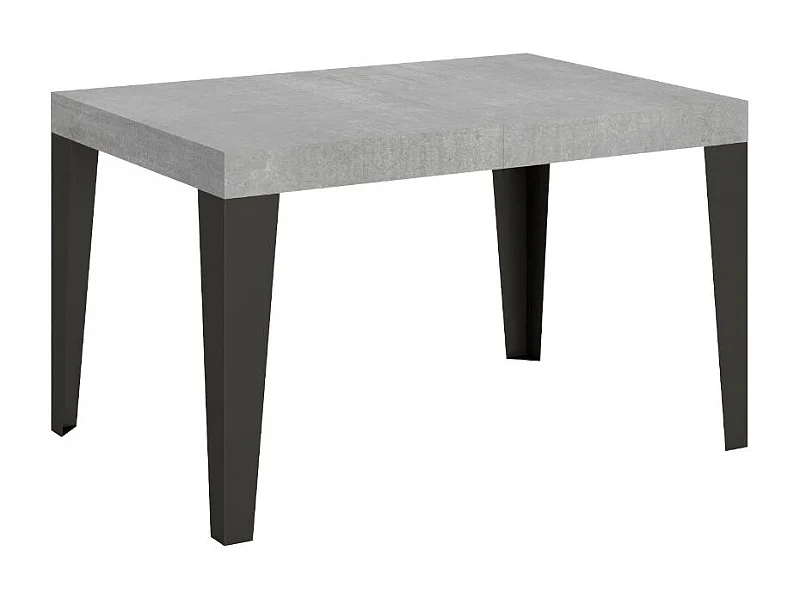 Mesa de comedor extensible Flavio-Color Gris cemento-Base y soporte con ruedas-5 alargaderas finas-Ancho extensible