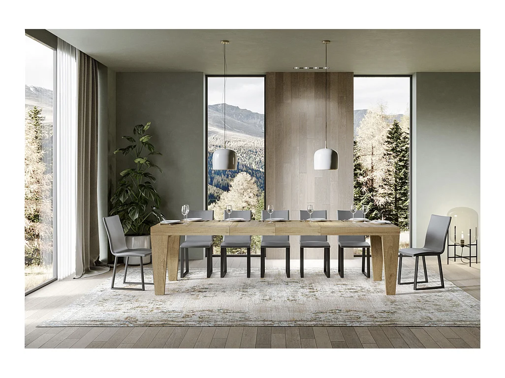 Kristo uitschuifbare houten V-poot eettafel-Kleur Cementgrijs-Steun 4 voet-Verlengsnoeren -Uitschuifbare breedte