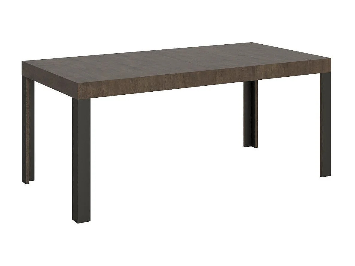 Mesa extensible de madera con 4 patas de madera y acero antracita Liva-Color Gris cemento-Base y soporte con ruedas-Ancho extensible