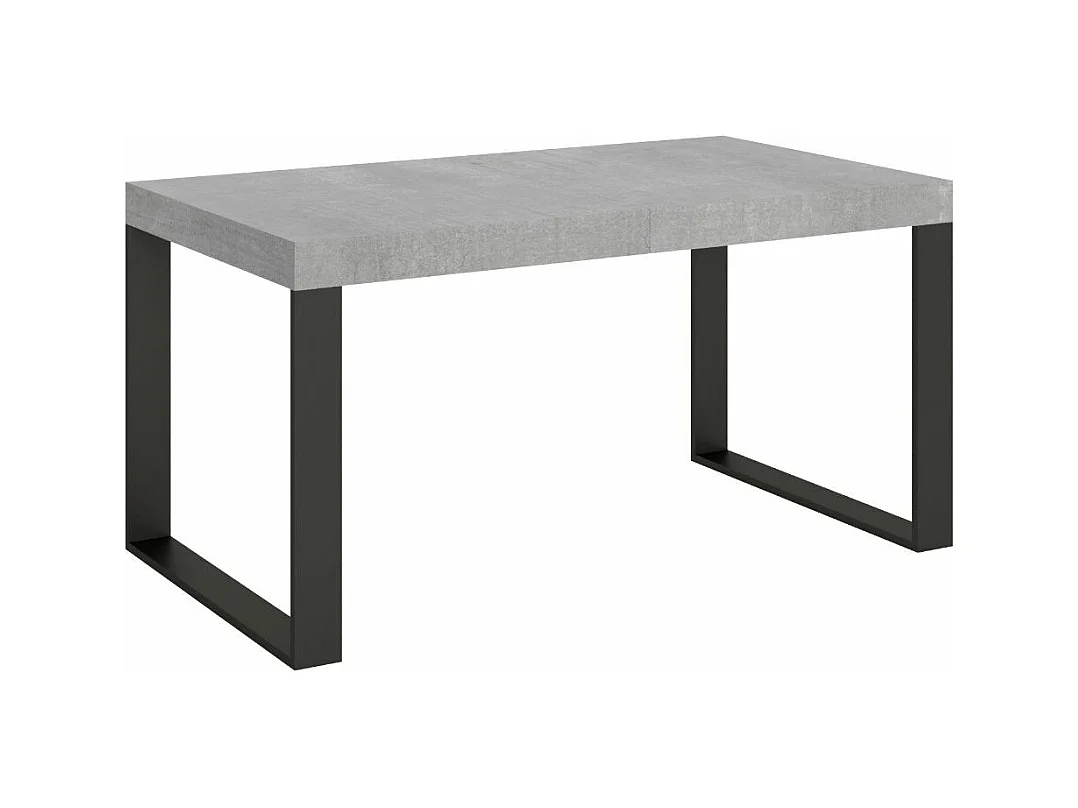 Table à manger extensible Tiroz-Couleur Gris ciment-Sur roulettes-2 rallonges fines-160 à 264cm