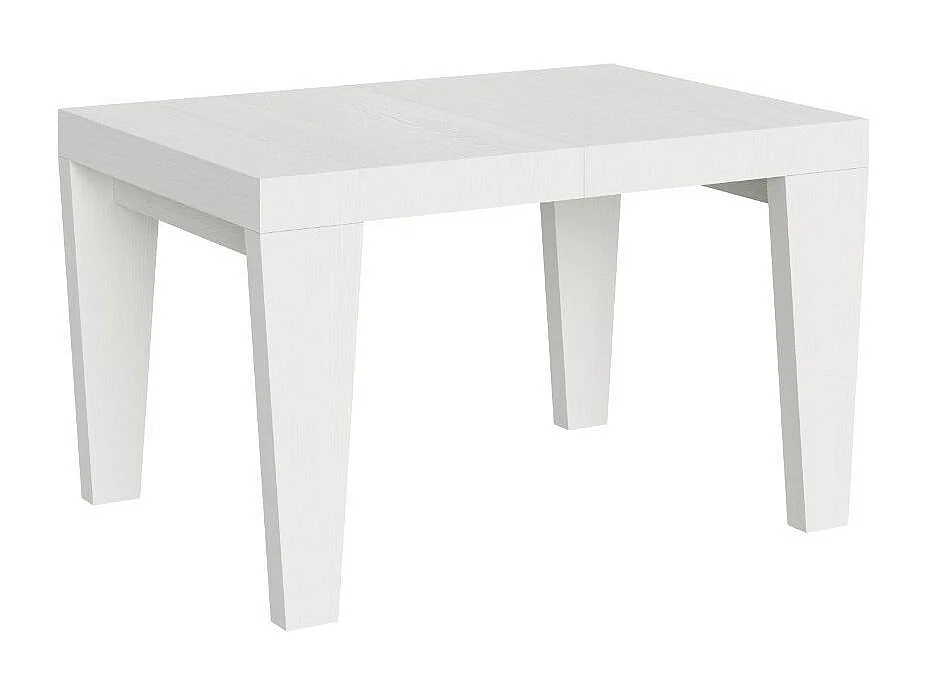 Mesa de comedor extensible de madera Kristo patas en V-Color Blanco-Base y soporte con ruedas-5 alargaderas finas-Ancho extensible