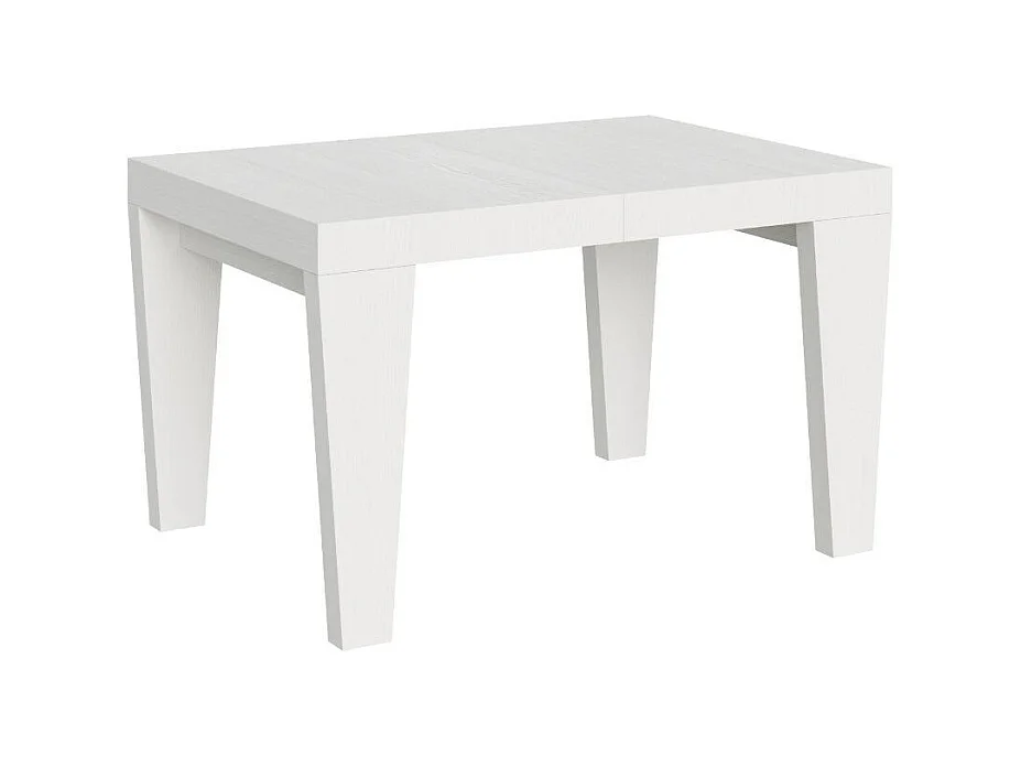 Table à manger extensible bois pieds en V Kristo-Couleur Blanc-Sur roulettes-5 rallonges fines-130 à 390cm