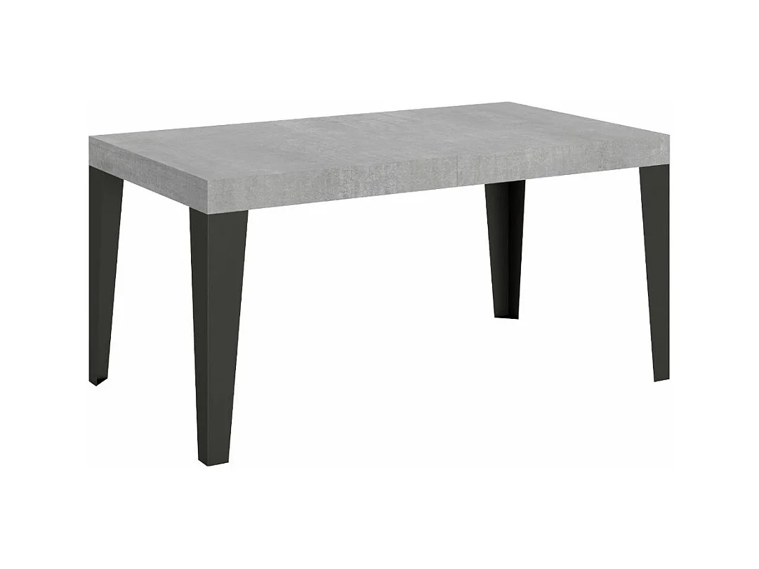 Table à manger extensible Flavio-Couleur Gris ciment-4 pieds-2 rallonges fines-160 à 264cm