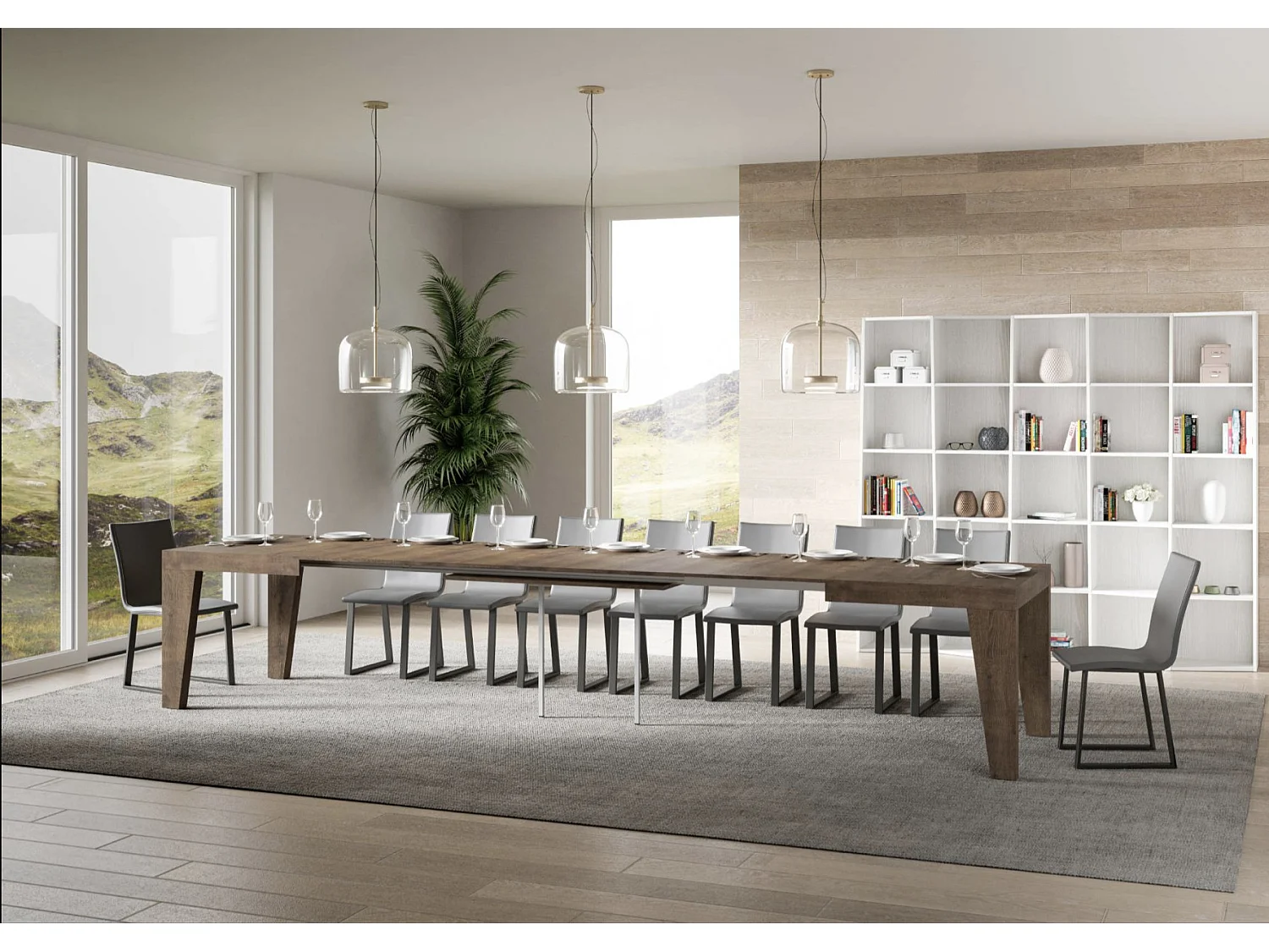 Table à manger extensible bois Naxo-Couleur Blanc-4 pieds-2 rallonges épaisses-130 à 234cm