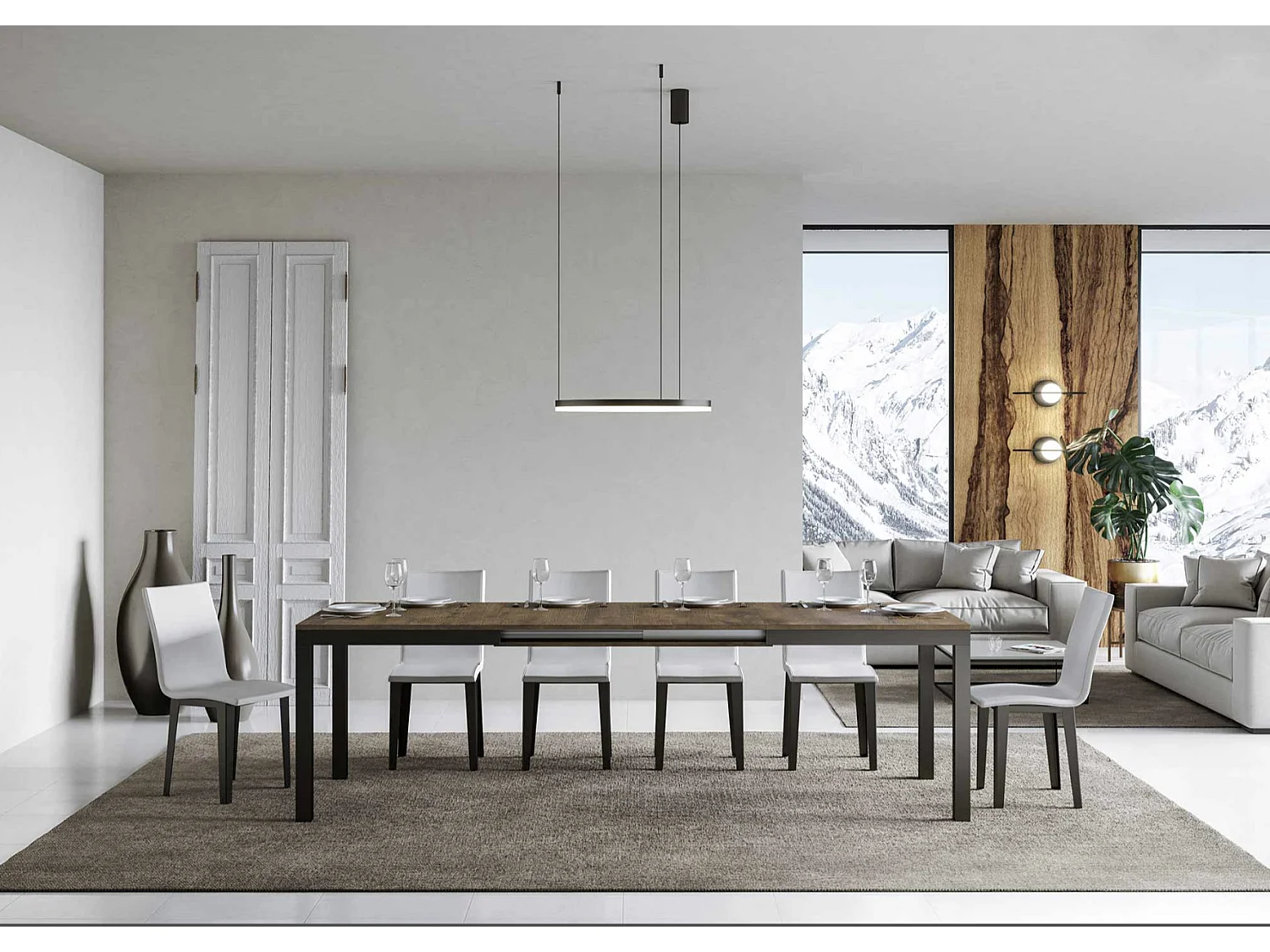 Table à manger extensible Karry evolution-Couleur Marron-Sur roulettes-180 à 284cm