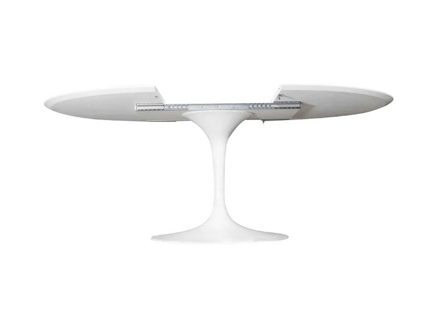 Table tulipe ronde extensible-Plateau Noir mat-Largeur 93/138 cm-Piètement Noir brillant