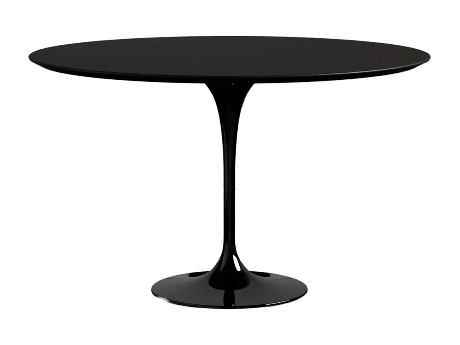 Table tulipe ronde extensible-Plateau Noir mat-Largeur 93/138 cm-Piètement Noir brillant