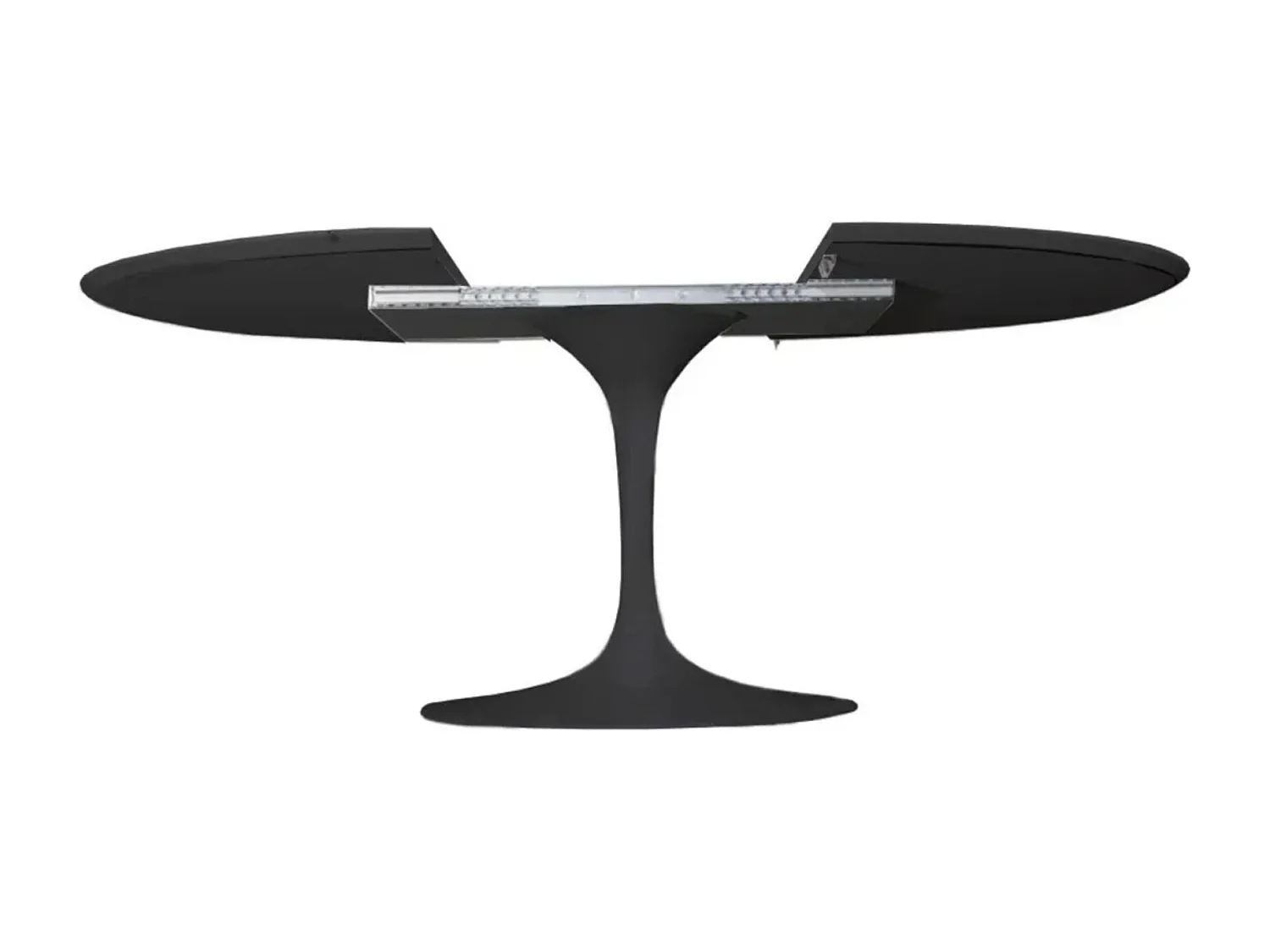 Table tulipe ronde extensible-Plateau Noir mat-Largeur 93/138 cm-Piètement Noir brillant