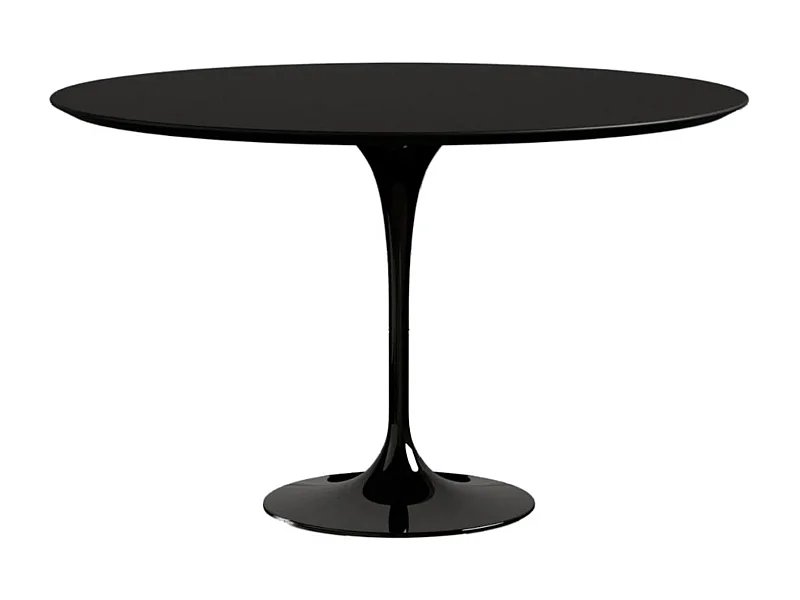 Table tulipe ronde extensible-Plateau Noir mat-Largeur 93/138 cm-Piètement Noir brillant