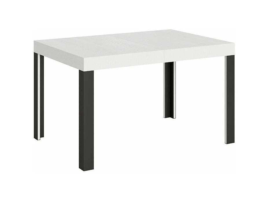 Table extensible bois pieds bois et acier anthracite Liva-Couleur Blanc-Sur roulettes-130 à 234cm