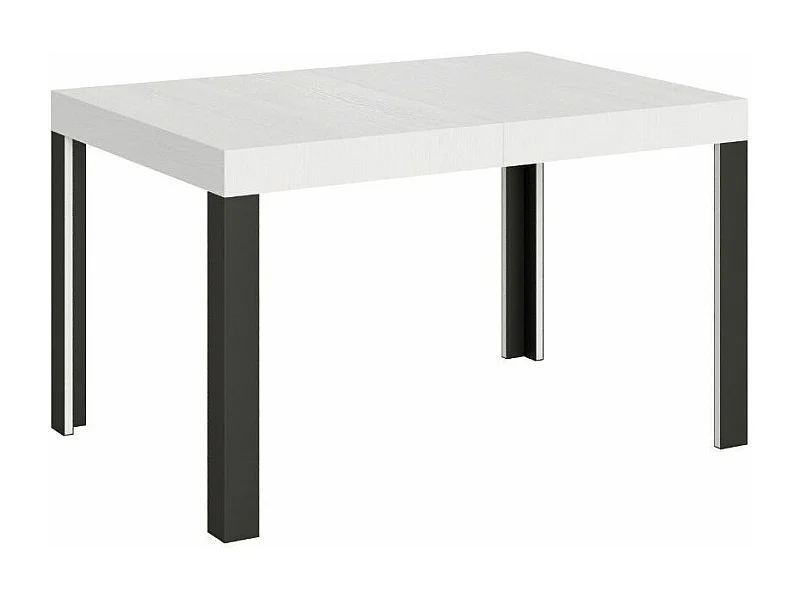 Table extensible bois pieds bois et acier anthracite Liva-Couleur Blanc-Sur roulettes-130 à 234cm