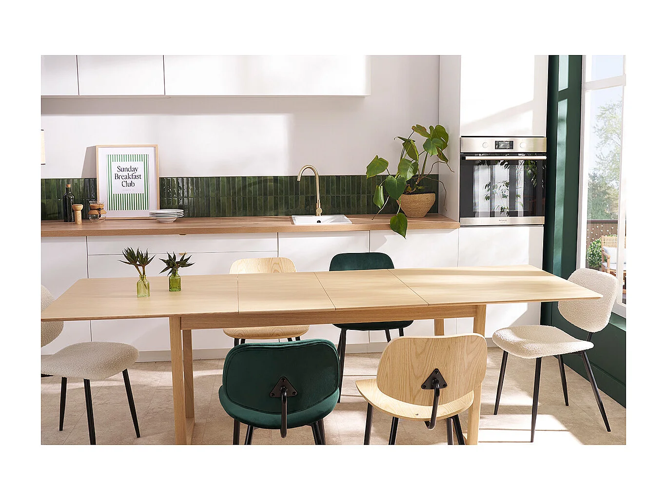 Mesa de comedor extensible chapado roble L160-240 cm LAHO