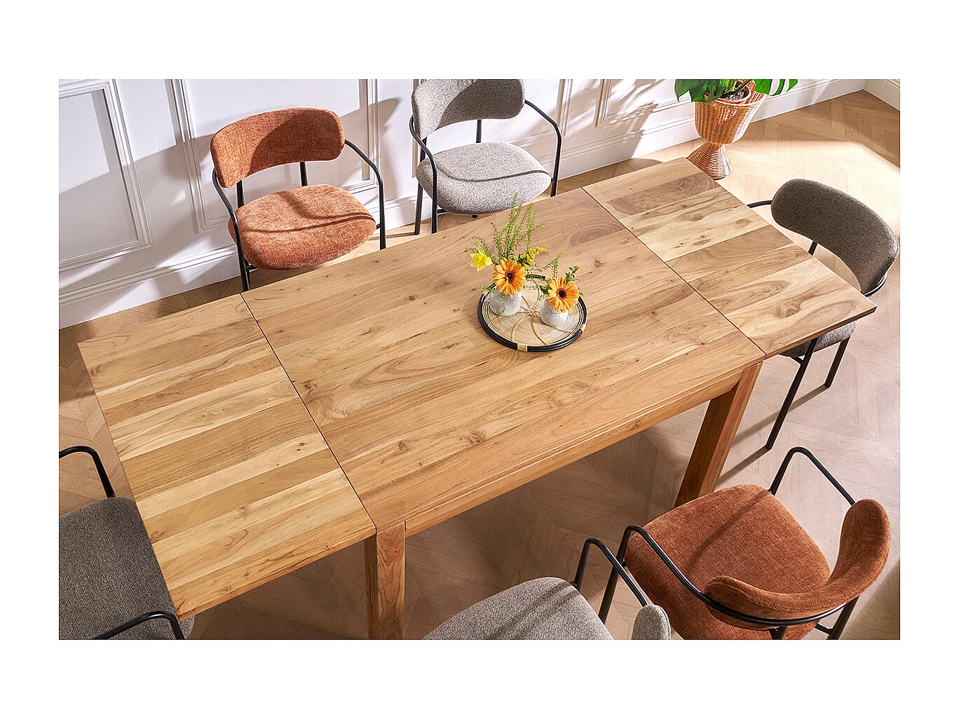 Table extensible rallonges intégrées rectangulaire en bois massif L120-210 cm BALTO