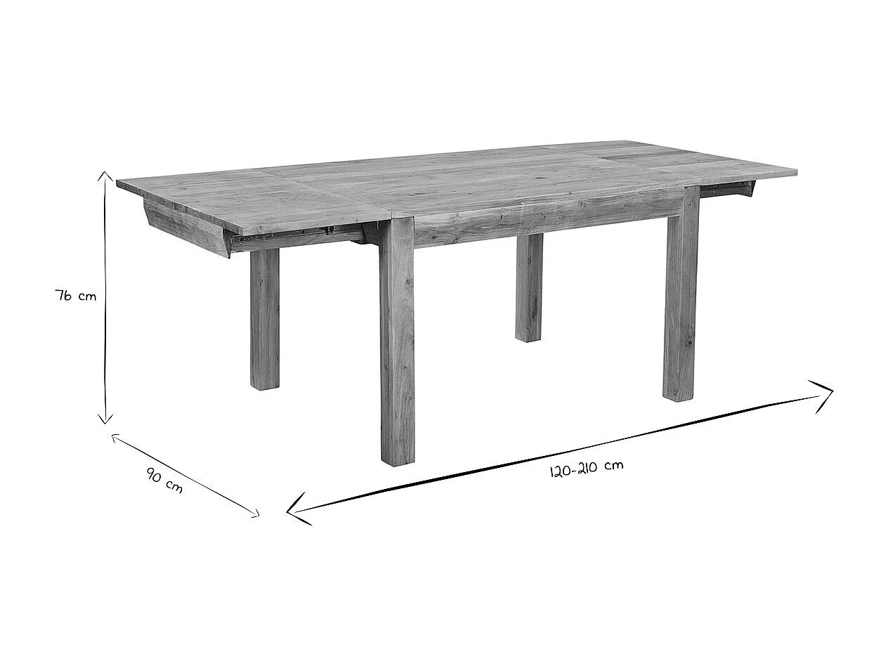 Table extensible rallonges intégrées rectangulaire en bois massif L120-210 cm BALTO