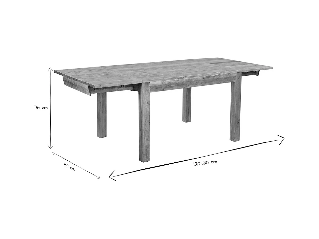 Tavolo da pranzo allungabile in massello di acacia e metallo nero L120-210 cm BALTO