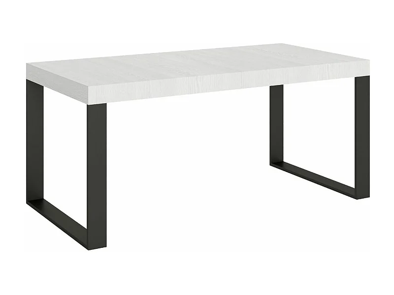 Table à manger extensible Tiroz-Couleur Blanc-4 pieds-2 rallonges épaisses-160 à 264cm