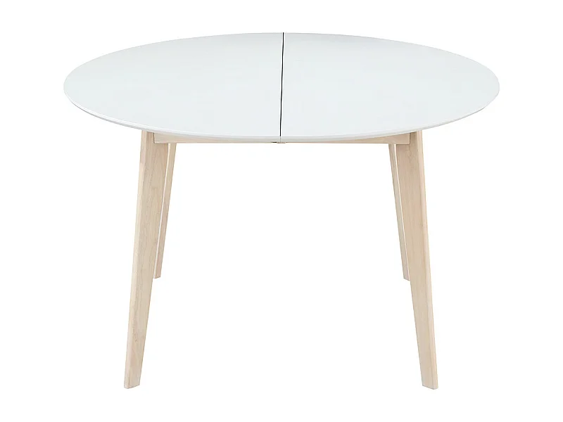 Table à manger scandinave ronde extensible blanc et bois L120-150 cm LEENA
