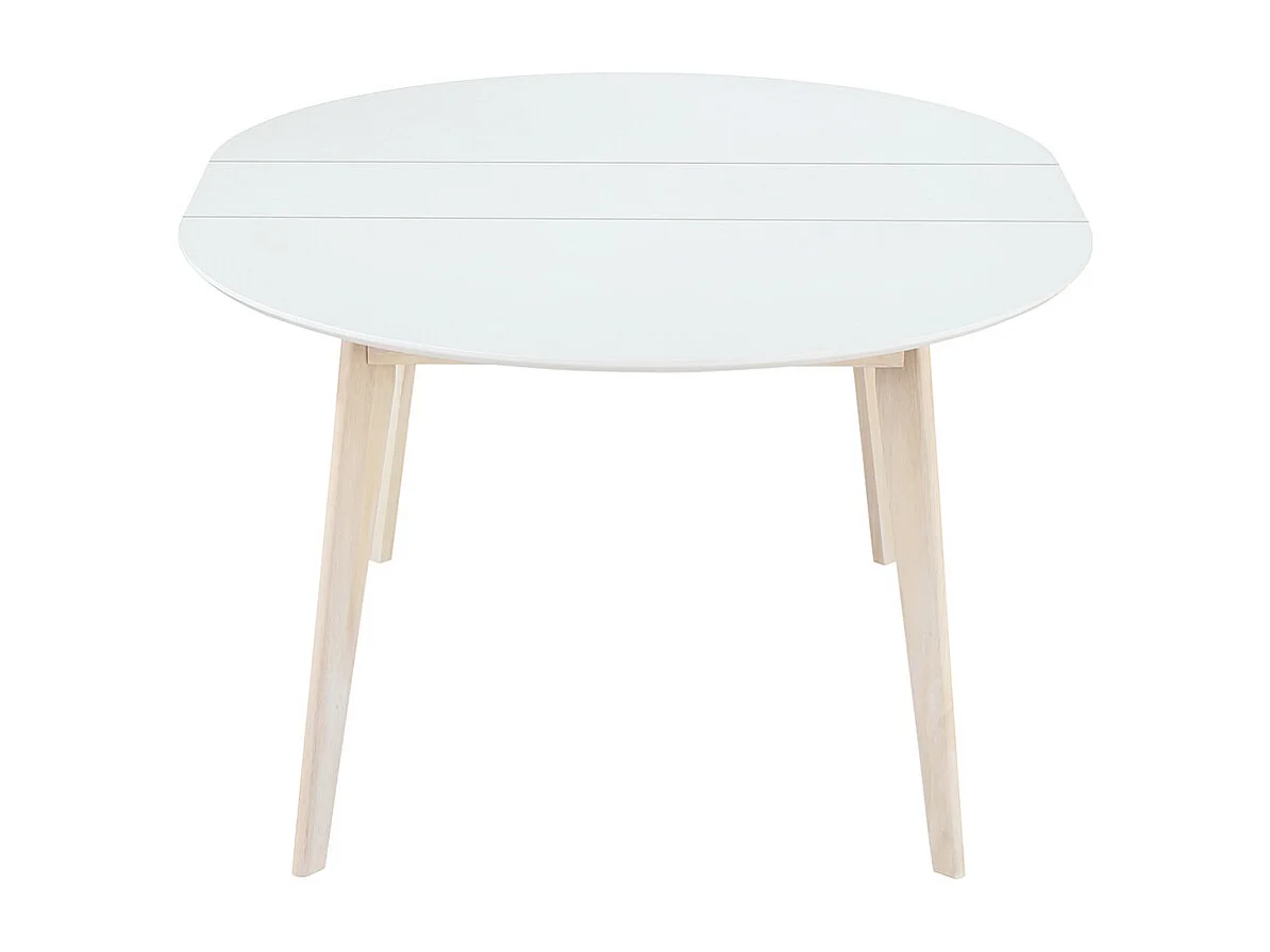 Mesa de comedor diseño redonda extensible blanca y madera L120-150 LEENA