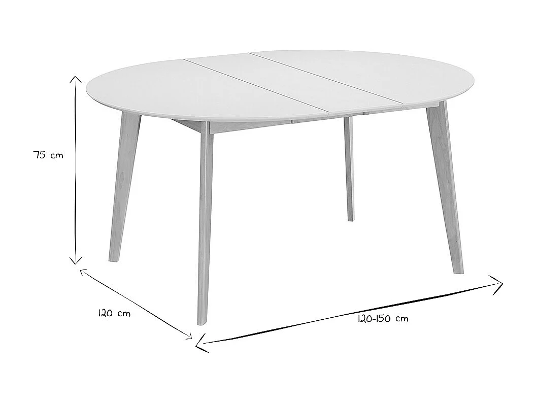 Mesa de comedor diseño redonda extensible blanca y madera L120-150 LEENA