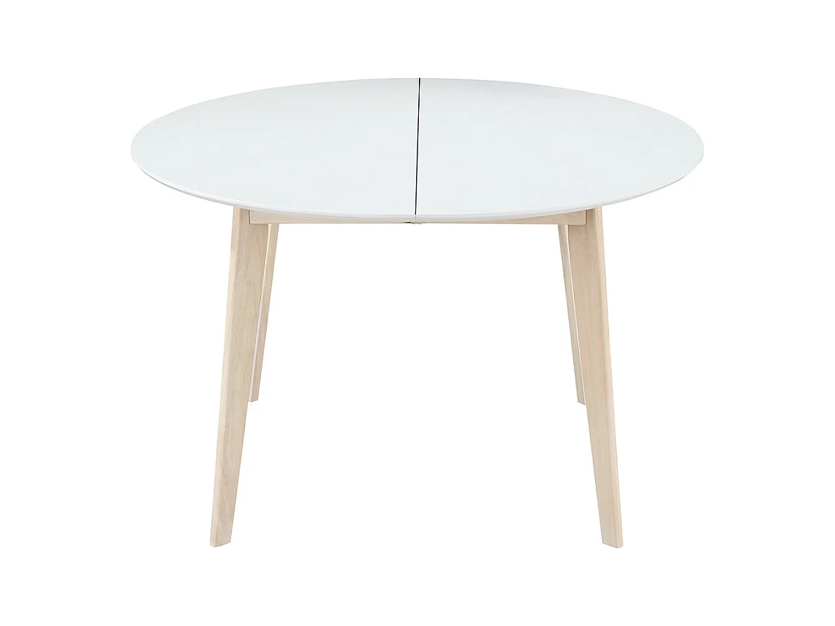 Table à manger scandinave ronde extensible blanc et bois L120-150 cm LEENA
