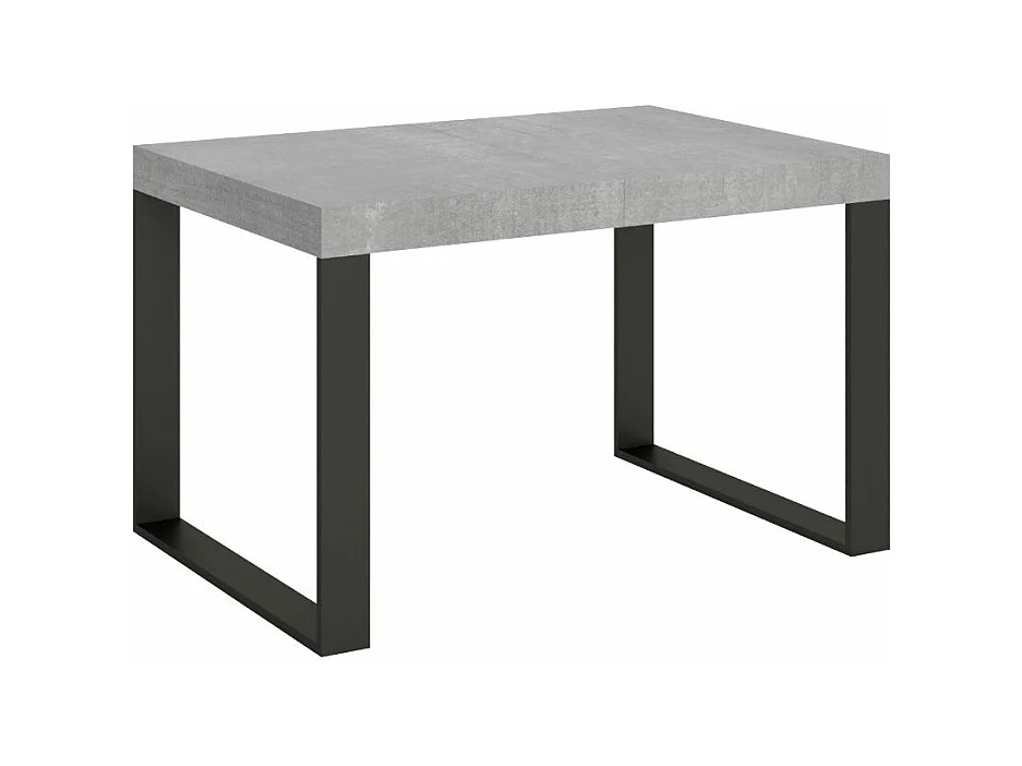 Table à manger extensible Tiroz-Couleur Gris ciment-4 pieds-2 rallonges fines-140 à 244cm