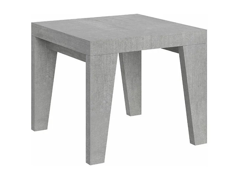 Kleine vierkante uitschuifbare tafel 90x90/246 cm Naxo-Kleur Cementgrijs-Steun 4 voet-Verlengsnoeren 3 dikke extensies