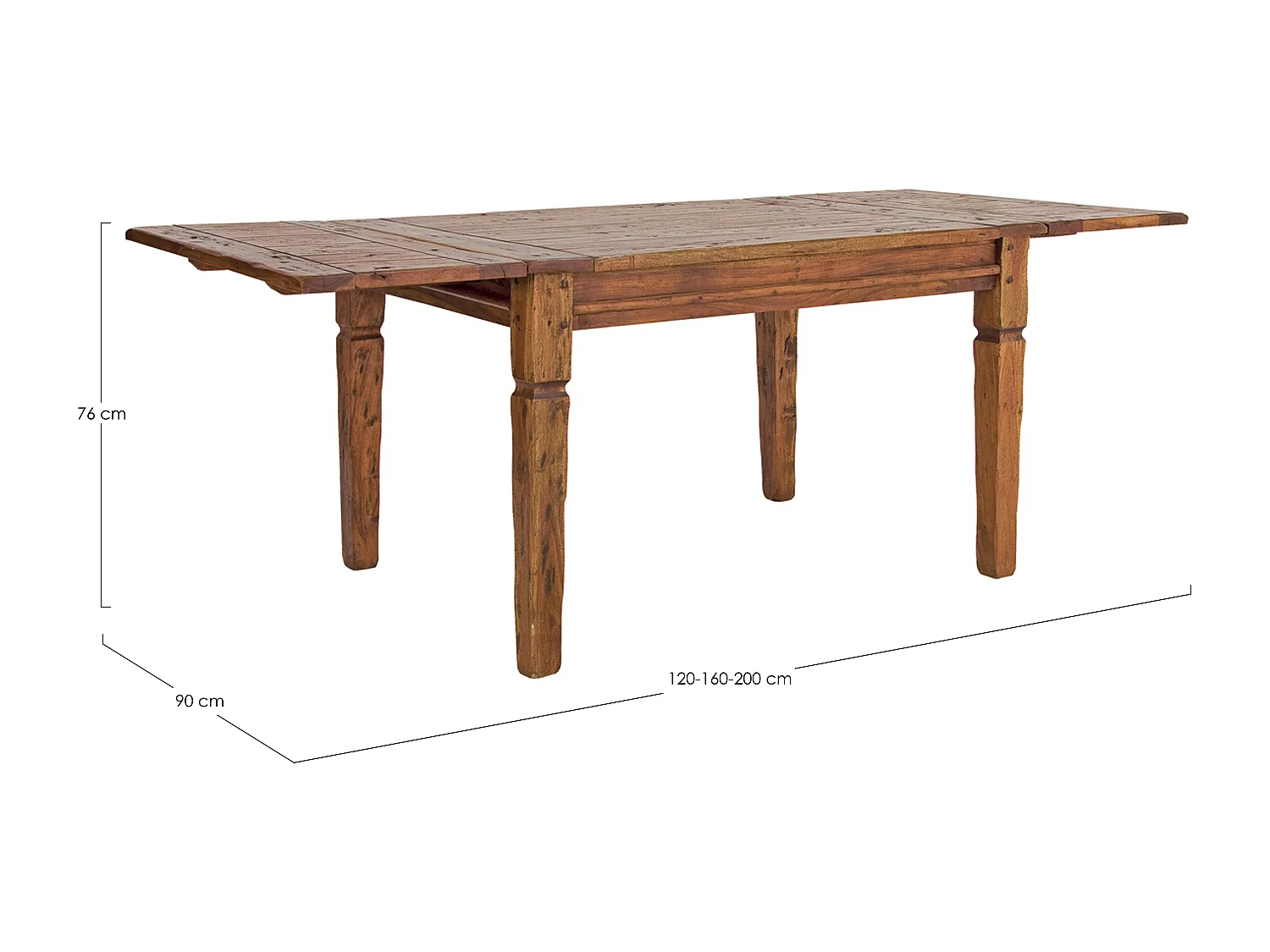 Table extensible de 120cm en bois d'acacia massif finition rustique marron Kastela 120-160-200cm