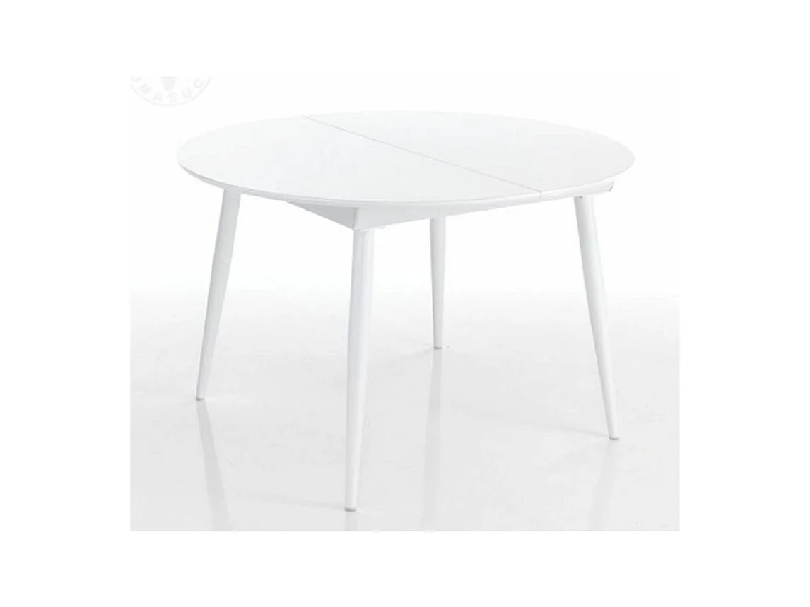 Table ronde extensible acier et bois MDF blanc Dio L 120-160cm