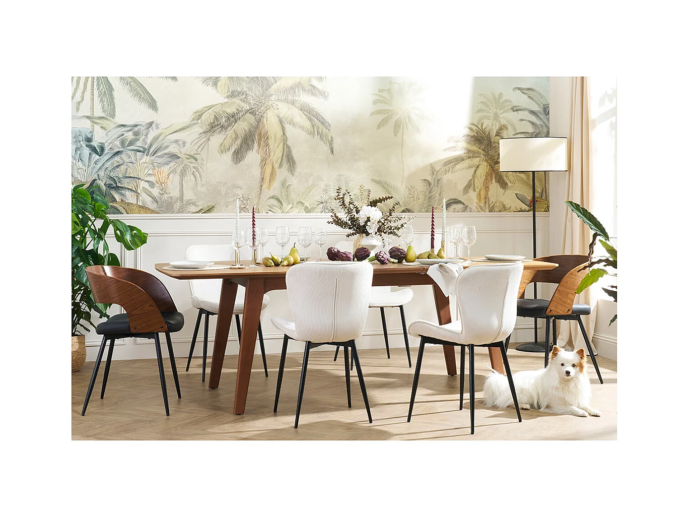 Table extensible rallonges intégrées rectangulaire en bois foncé noyer L180-230 cm FIFTIES