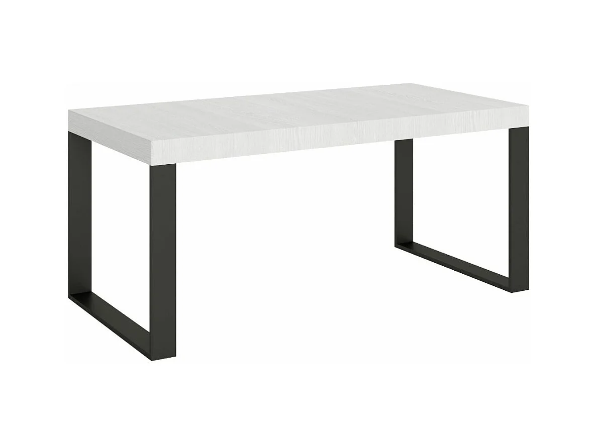 Table à manger extensible Tiroz-Couleur Blanc-4 pieds-2 rallonges épaisses-180 à 284cm