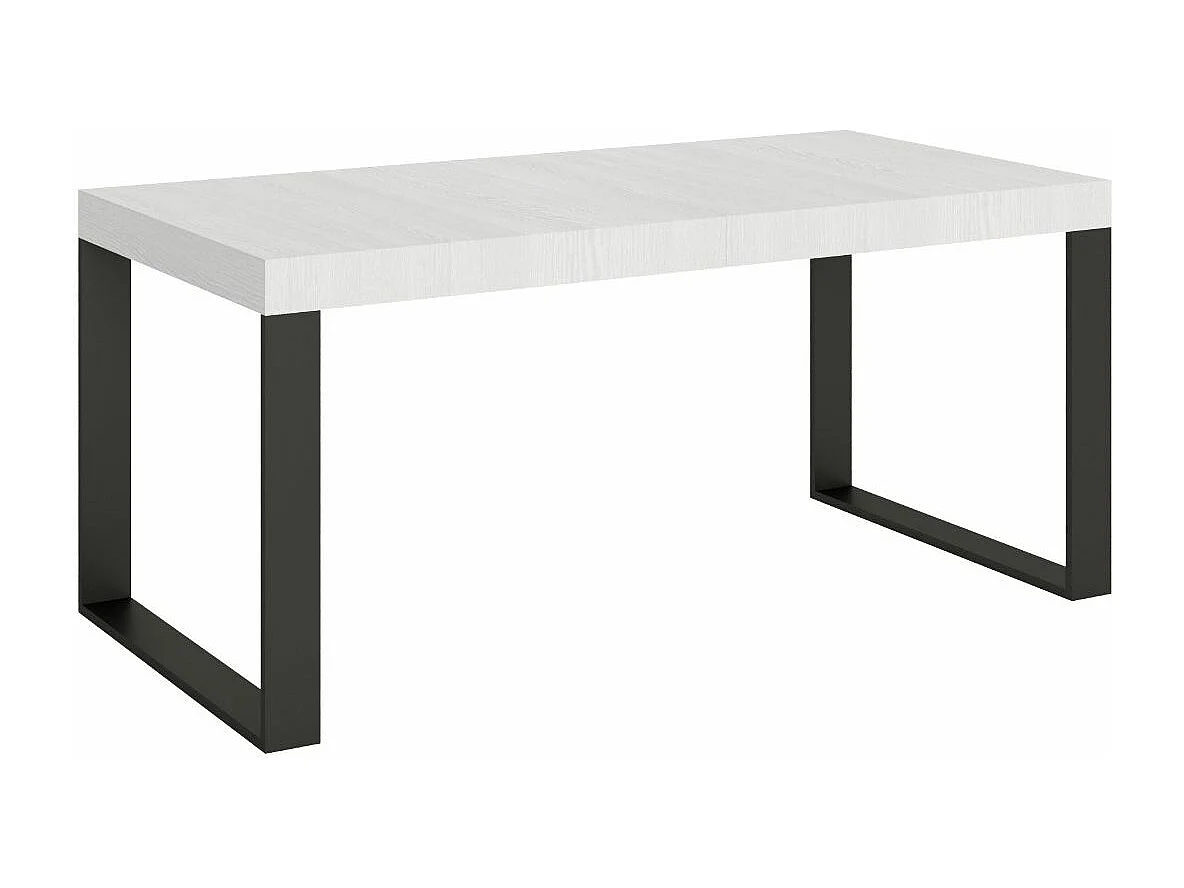 Table à manger extensible Tiroz-Couleur Blanc-4 pieds-2 rallonges épaisses-180 à 284cm