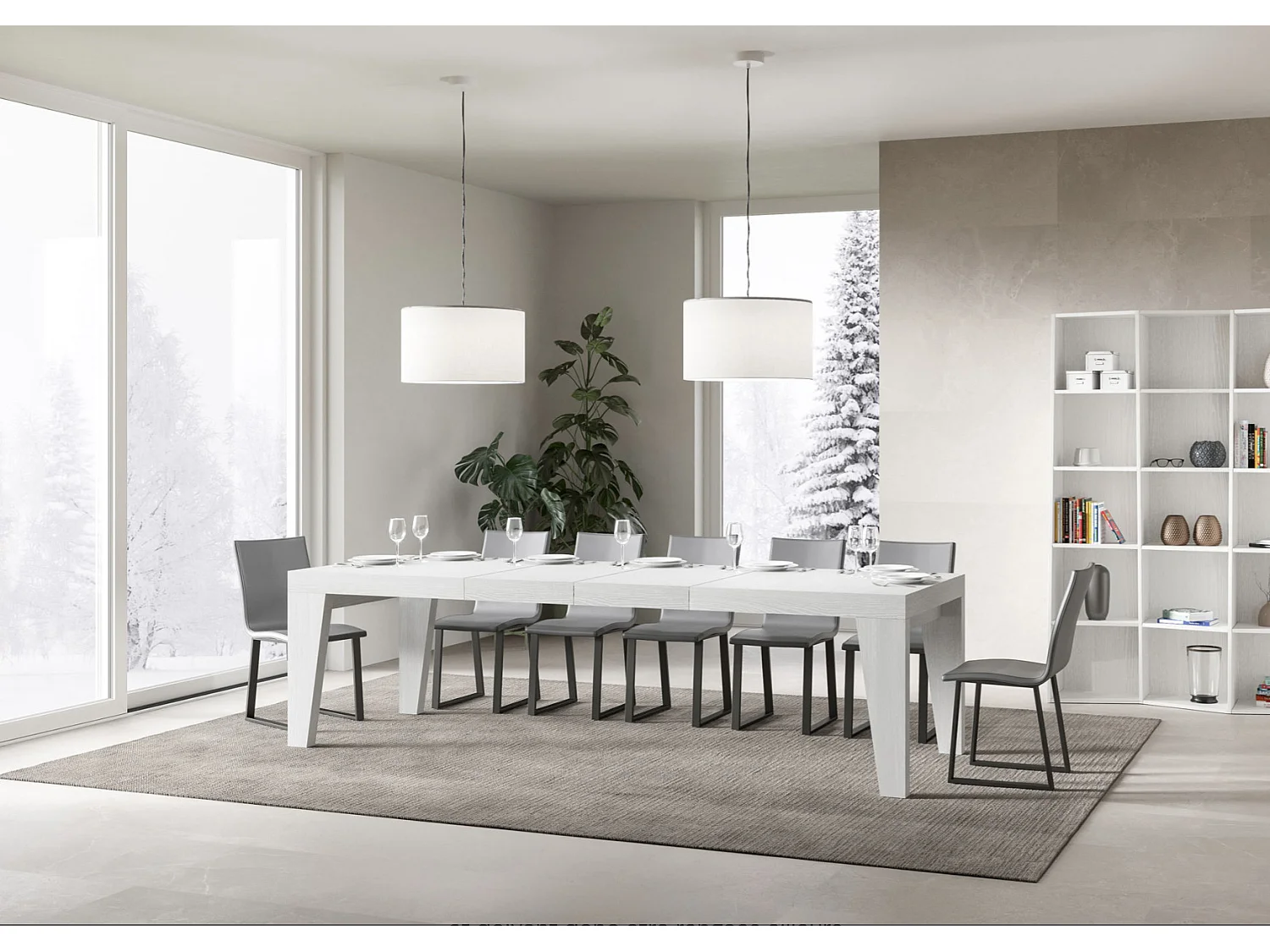 Naxo uitschuifbare houten eettafel-Kleur Wit-Steun 4 voet-Verlengsnoeren -Uitschuifbare breedte