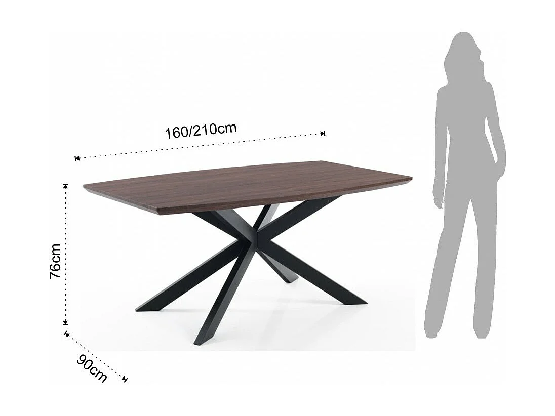 Table rectangle extensible acier et bois MDF Tania L 160-210cm