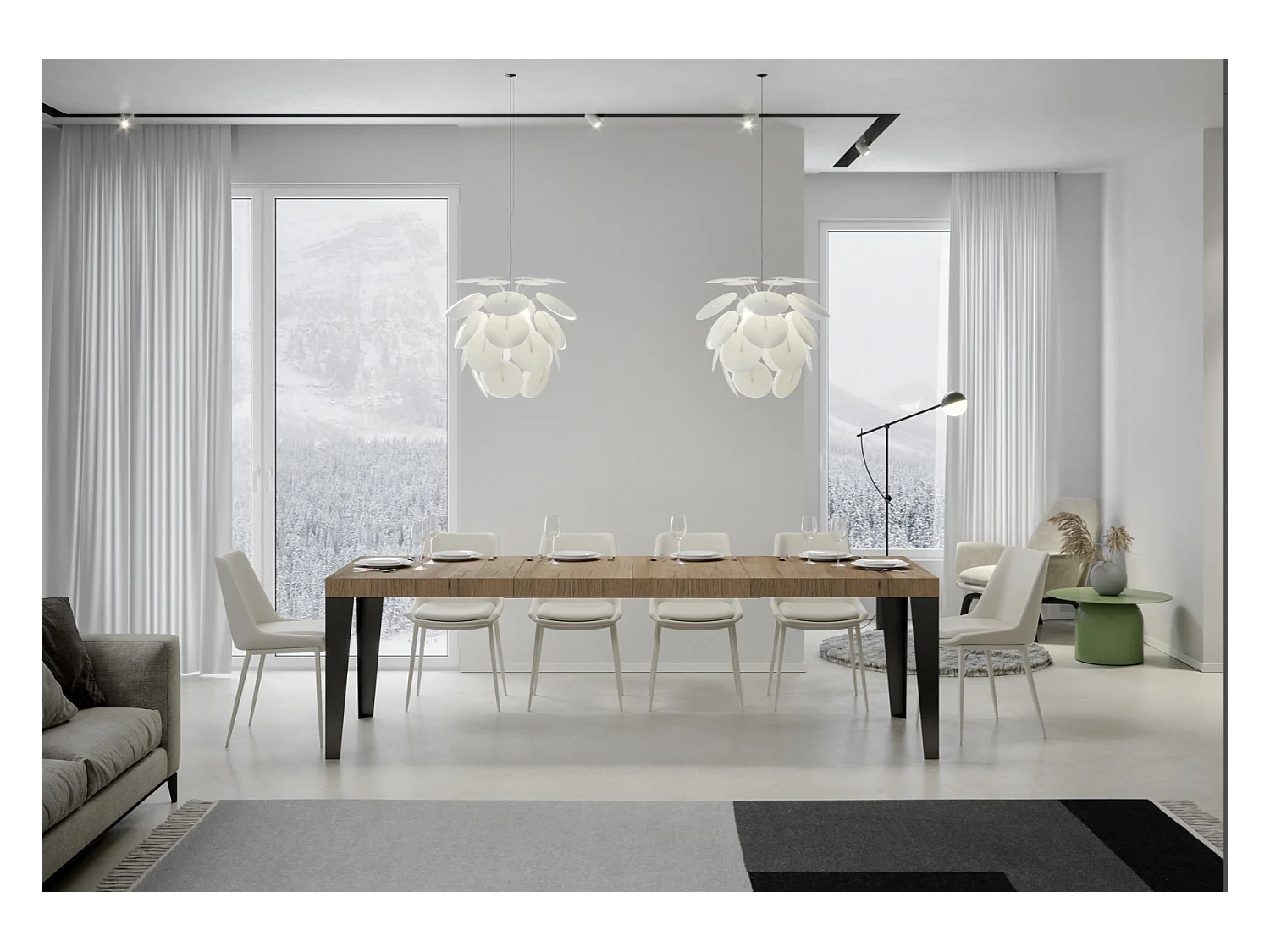 Table à manger extensible Flavio-Couleur Marron-4 pieds-2 rallonges fines-180 à 284cm