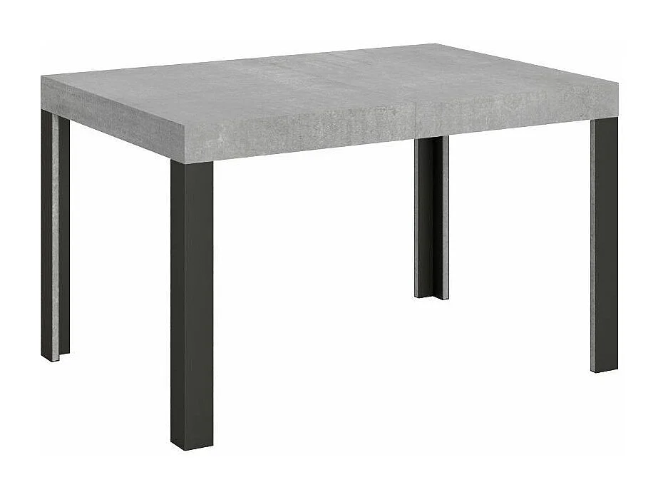 Table extensible bois pieds bois et acier anthracite Liva-Couleur Gris ciment-Sur roulettes-130 à 234cm